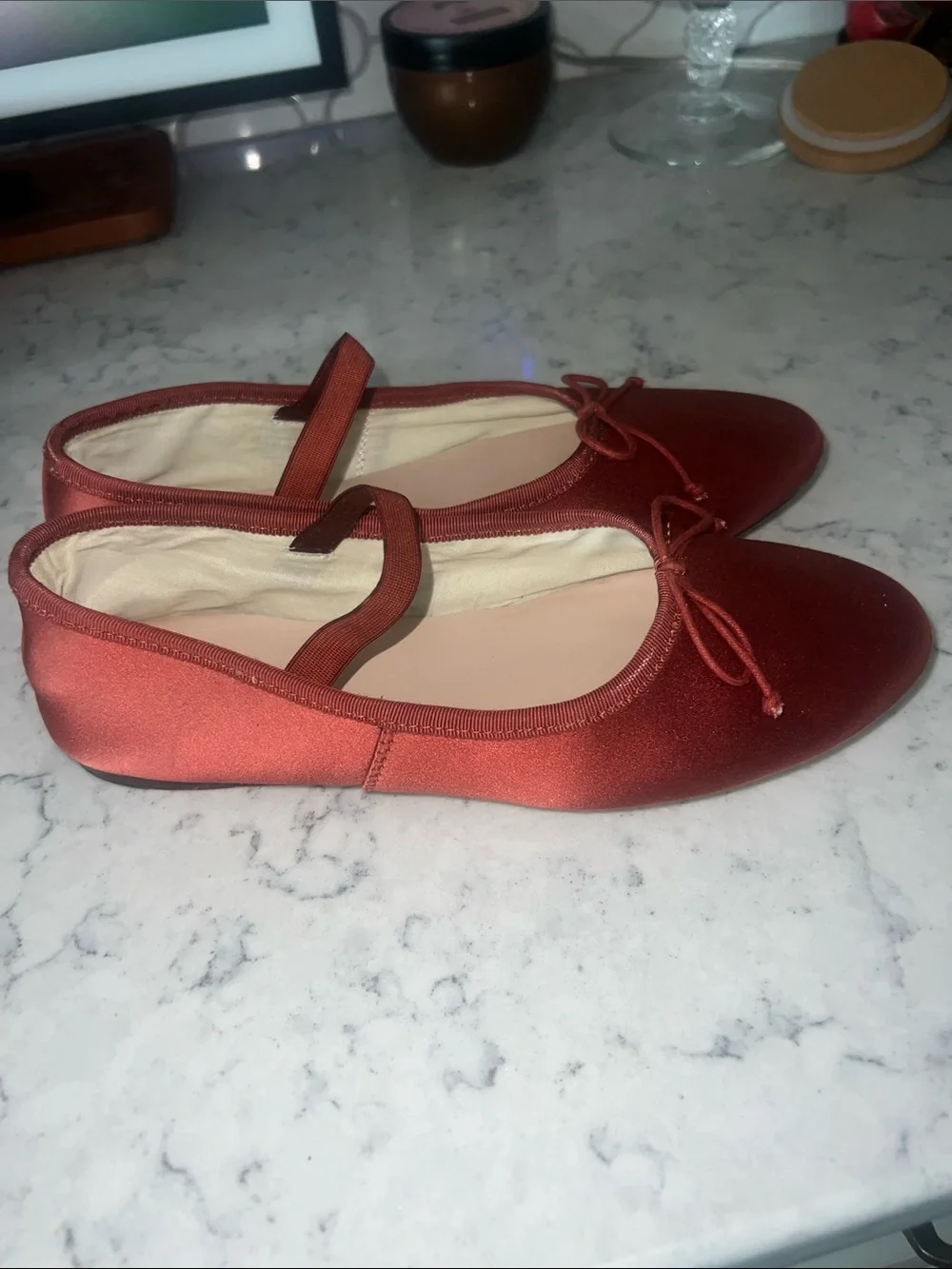 Loeffler Randall Leonie Rust-Orange Satin Mary Jane Flats
